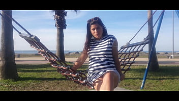 Preview 1 of Abella Danger Workout - NAKED GIRL ON THE PUBLIC BEACH
