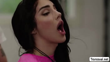 Preview 2 of Prestando Esposa - Pervert bald licks and fucks the tight ass of busty TS in gym
