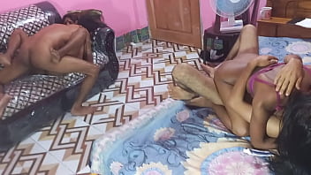 Preview 3 of Pangepara - Two teens Babes get fucks At home beautiful foursome Sex   .... Hanif and Popy khatun and Mst sumona and Manik Mia