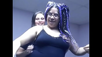 Preview 1 of Sister Caught Sibling - Horny chubby brunettes use vibrators in bed