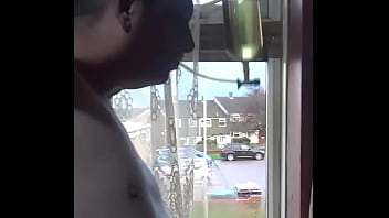 Preview 3 of Desi Xxx Pota - bisexual pee lover stands at the window naked taking a pee and swallowing it while people go by outside