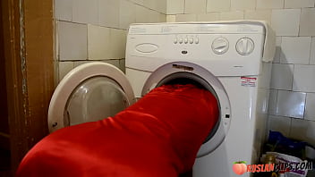 Preview 1 of Sunny Leone Hot Xxx With Boy - Busty Stepsis Stuck in Washing Machine