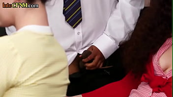 Preview 1 of Indian Xxx Mms Videos In Bangkok - CFNM mesmerized IR babes jerk teacher cock in college group