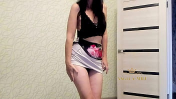 Preview 4 of Extra Small Smalls - Sexy dark-haired MILF with huge tits and ass dances a horny dance at the door for a young lover / Angela-MILF
