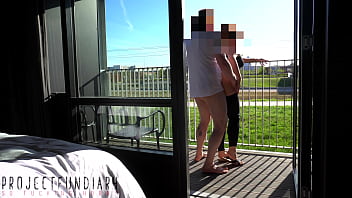 Preview 3 of Dog Girl Animsl Sex - risky public balcony sex with people watching and outdoor cumshot - projectfundiary