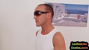 Preview 1 of 2man 1 Girl Sex - Femdom babes in 3some pegging of guy asshole with sex toys