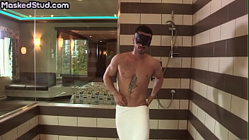 Preview 1 of V Beautiful G - Tattooed masked stud jerks cock and cums hard in the bathroom