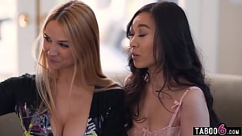 Preview 3 of Kissing Sax Hot - Stepson catches busty MILF stepmom Sarah Vandella cheating on stepdad with Asian teen Kimmy Kimm