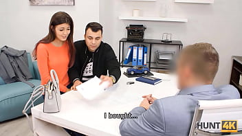 Preview 2 of Office Nipple Sucking - HUNT4K. Small-tittied girl is rammed for sake of her boyfriends new car