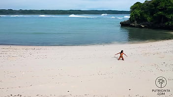 Preview 3 of School Ghr - Putri Cinta stripping on a beautiful tropical beach