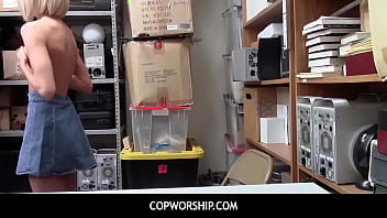 Preview 2 of Son Sponge - CopWorship - Skinny Teen Caught Thieving Punished My Mall Officer in The Back Room - Emma Hix