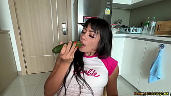 Preview 1 of Telugu Aunty Bf Lu Telugu Lo - Hardcore Oral and Anal sex. Putting a big cucumber in her pussy mouth and ass