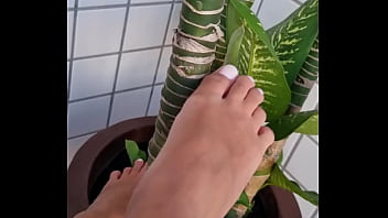 Preview 4 of Bbc Fucking His Mom - Esfregando o p&eacute_ na planta e masturbando a planta at&eacute_ gozar com p&eacute_ gostoso