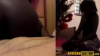 Preview 3 of Blowing Penis - Hot Dark Skin African Babe Sucks Like Crazy On Her First European Massive Dick