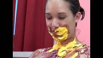 Preview 2 of Hd Garils - Pie fun in the kitchen with a small breasted sexy girl