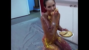Preview 3 of Hd Garils - Pie fun in the kitchen with a small breasted sexy girl