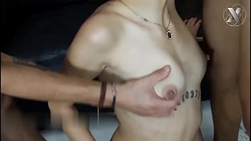 Preview 4 of Two Boys And Two Gral Sex Video - Beautiful Jasmine eats two big black cocks