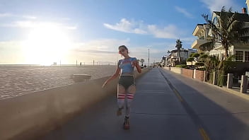 Preview 2 of Get Pregnant Cuckold Humiliation - Roller girl at the beach wearing body paint