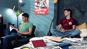 Preview 1 of Indian Jabardasti Video - Boyfriends,  Des Irez and Trevor Harris,  are trying their best to study but getting distracted by each other so agree to take a break for intimate sex