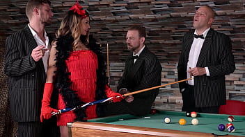 Preview 3 of Poz Drunk - Airtight DP on the Pooltable with Busty Flapper Chloe &amp_ 3 Gentlemen GP2502