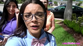 Preview 1 of Ariela Ferera And Nikoleta Shea - Three nerdy gfs sharing a big dick for the first time