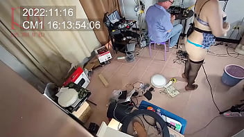 Preview 1 of Cockl Stretcher - Naked maid is cleaning up in an stupid IT engineer&#039_s office. Real camera in office. Videoregistrator in office