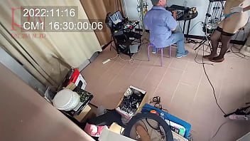 Preview 4 of Cockl Stretcher - Naked maid is cleaning up in an stupid IT engineer&#039_s office. Real camera in office. Videoregistrator in office