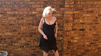 Preview 1 of Jenas Ge Sex - Striptease and Piss by chubby Mature naked blonde outside in the garden courtyard