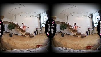 Preview 1 of Michelle Wild Vs Rocco Siffredi - Solo brunette cheerleader Bloom Lambie enjoys her hot pussy with a vibrator in VR.