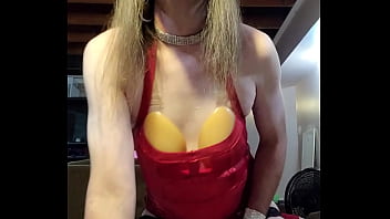 Preview 2 of Lick Tite - Sissy In A Red Bandage Dress (Full Video On Red)