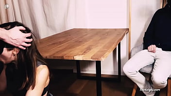 Preview 2 of Girl Seduces A Married Man - Bull Cum All Over Wifes Pussy - Husband Sitting in Front of Them