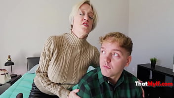 Preview 2 of Dick Flash Cyber Cafe - Busty STEP MOM Dee Williams Fucks Step Son When They Share A Bed During A Trip