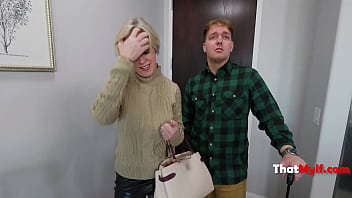 Preview 1 of Dick Flash Cyber Cafe - Busty STEP MOM Dee Williams Fucks Step Son When They Share A Bed During A Trip