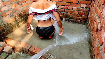 Preview 3 of Sunny Leone And Stepmom - 18  Teen Girl Outdoor Bathing With Sexy Uniform Clear Hindi Voice