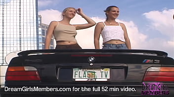 Preview 4 of Eabine Bebi - Two Hot Coeds Ride Around Town Flashing