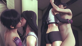 Preview 3 of Piroya Sex - Tifa Lockhart big tits chest fondle from behind kissing and pussylicking to reach orgasm - 3d porn sfm animation