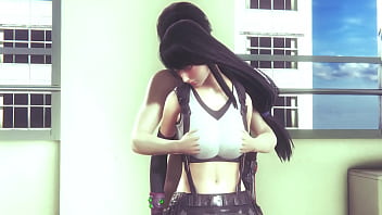 Preview 1 of Piroya Sex - Tifa Lockhart big tits chest fondle from behind kissing and pussylicking to reach orgasm - 3d porn sfm animation
