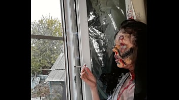 Preview 1 of Silicone H Cup - wife smokes cigarette makeup zombie