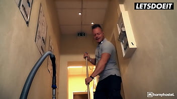 Preview 1 of Xxx Banal - HORNY HOSTEL Petite cutie Sofi Smile can&#039_t resist janitor&#039_s big cock