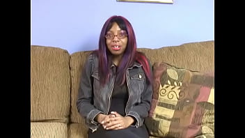 Preview 1 of Tweak Ass - Black chick with nipple rings on her big tits spreads her legs on the couch