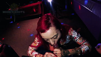 Preview 1 of Big Boti Dansc Culb - Tiny Red Head Stripper Deepthroating in the VIP