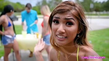 Preview 3 of Www Sex Sony Lion Bp - Interracial bikini besties sharing dick in foursome