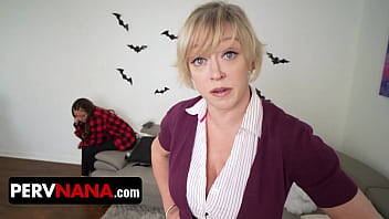 Preview 2 of Pakxxnx - PervNana - Busty Cougar Dee Williams Makes Naughty Teen JC Wilds Eat Her Pussy While Taking Cock