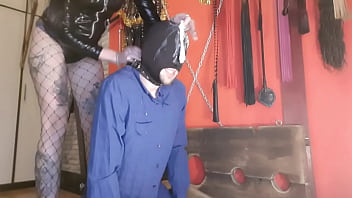 Preview 3 of Russian Dirty - Sperm games. The dominatrix brings used condoms and pours the contents over her slave&#039_s head.