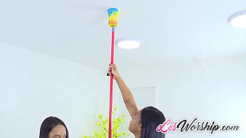 Preview 1 of Steps Son Fuck Steps Mom - Fit Latina Lesbians Stretch Ass With Toys