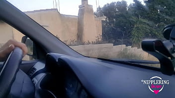 Preview 2 of Desi Aunty Ass Wash - nippleringlover horny mother flashing pierced tits in car handcuffs on extreme pierced nipples