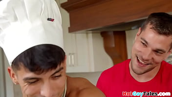 Preview 1 of First Time Junglsex - Latin stud bareback banged in the kitchen after cocksucking