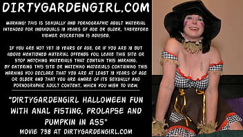 Preview 1 of Group Studentorgy - Dirtygardengirl halloween fun with anal fisting,  prolapse and pumpkin in ass