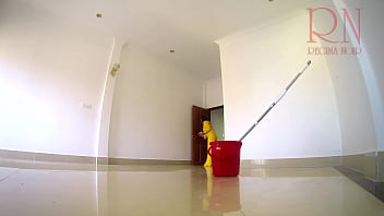 Preview 2 of Emma D Video Virgin - Naked maid cleans office space. Maid without panties. OFFICE C 1