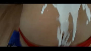 Preview 1 of Fata Amazing - Me tied over barstool,  and covered in oil,  my speedo barely on